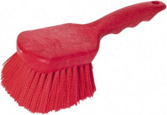 PRO-SOURCE - 1-3/4" Bristle Length, Plastic Utility Scrub Brush - 4-1/2" Long x 3-3/4" Wide Head, 8-1/2" OAL, Short Handle, Red, Foam Block - Americas Industrial Supply