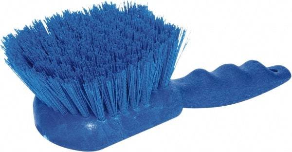 PRO-SOURCE - 1-3/4" Bristle Length, Plastic Utility Scrub Brush - 4-1/2" Long x 3-3/4" Wide Head, 8-1/2" OAL, Short Handle, Blue, Foam Block - Americas Industrial Supply