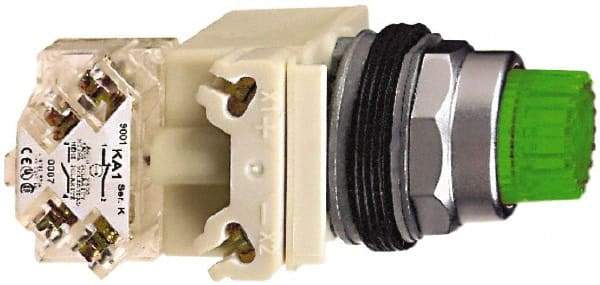 Schneider Electric - 30mm Mount Hole, Extended Straight, Pushbutton Switch - Round, Green Pushbutton, Momentary (MO), Weatherproof, Dust and Oil Resistant - Americas Industrial Supply