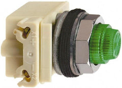 Square D - 120 V Green Lens LED Indicating Light - Round Lens, Screw Clamp Connector, 70mm OAL x 54mm Wide, Shock Resistant, Vibration Resistant - Americas Industrial Supply