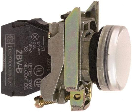 Square D - 24 VAC/VDC White Lens LED Indicating Light - Round Lens, Screw Clamp Connector, 46.5mm OAL x 30mm Wide, Shock Resistant, Vibration Resistant - Americas Industrial Supply