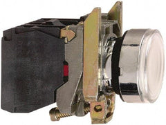 Schneider Electric - 22mm Mount Hole, Flush, Pushbutton Switch with Contact Block - Round, White Pushbutton, Illuminated, Momentary (MO) - Americas Industrial Supply