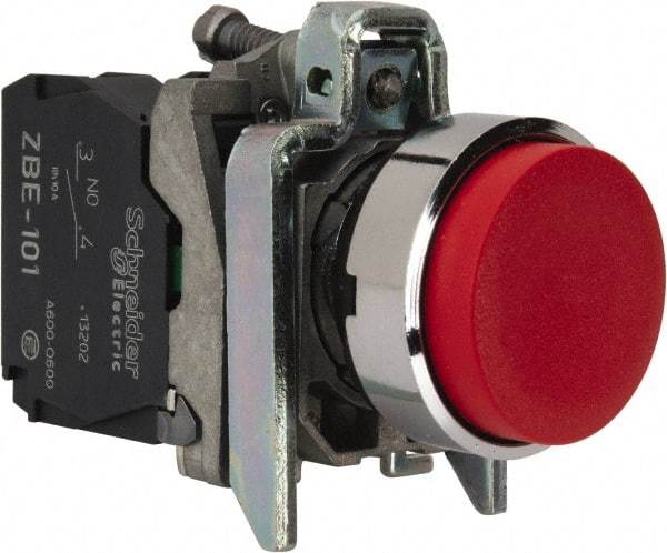 Square D - 22mm Mount Hole, Extended Straight, Pushbutton Switch Only - Round, Red Pushbutton, Nonilluminated, Momentary (MO) - Americas Industrial Supply