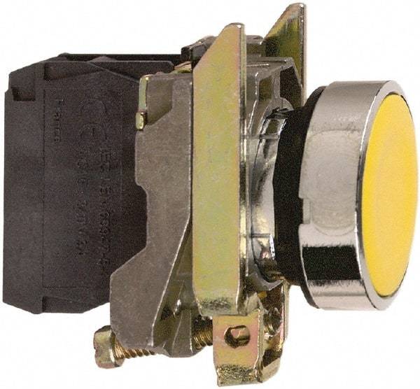 Square D - 0.87 Inch Mount Hole, Flush, Pushbutton Switch Only - Round, Yellow Pushbutton, Nonilluminated, Momentary (MO), Shock and Vibration Resistant - Americas Industrial Supply