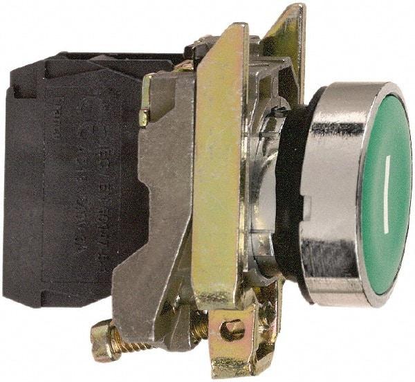 Square D - 0.87 Inch Mount Hole, Flush, Pushbutton Switch Only - Round, Green Pushbutton, Nonilluminated, Momentary (MO), Shock and Vibration Resistant - Americas Industrial Supply