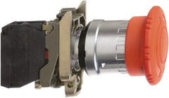 Schneider Electric - 22mm Mount Hole, Extended Mushroom Head, Pushbutton Switch Only - Round, Red Pushbutton, Nonilluminated, Trigger Action, Off, Shock and Vibration Resistant - Americas Industrial Supply