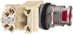 Schneider Electric - 30mm Mount Hole, Extended Straight, Pushbutton Switch with Contact Block - Green Pushbutton, Momentary (MO) - Americas Industrial Supply