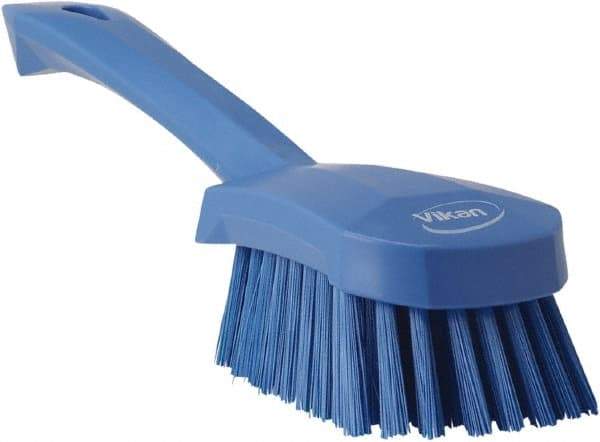 Vikan - 1.3" Bristle Length, Polyester Scrub Brush - 4-1/4" Long x 2-3/4" Wide Head, 10" OAL, Blue, Polypropylene Block - Americas Industrial Supply