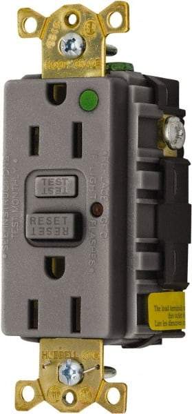 Hubbell Wiring Device-Kellems - 1 Phase, 5-15R NEMA, 125 VAC, 15 Amp, Self Grounding, GFCI Receptacle - 2 Pole, Back and Side Wiring, Hospital Grade - Americas Industrial Supply