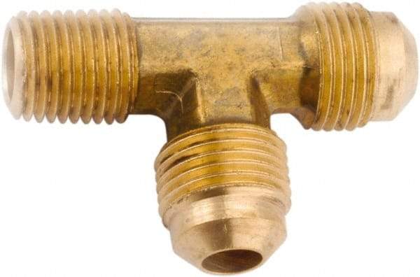 ANDERSON METALS - 1/4" Tube OD, 45° Lead Free Brass Flared Tube Male Run Tee - 1/4 NPT, Flare x MIP x Flare Ends - Americas Industrial Supply