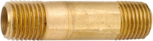 ANDERSON METALS - 2" Long, 3/8" Pipe Threaded Brass Pipe Nipple - NPT Thread, Lead Free Brass - Americas Industrial Supply