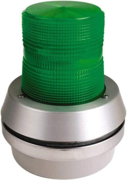 Edwards Signaling - 120 VAC, LED, Green, Flashing Light - 65 Flashes per min, 1/2 Inch Pipe, 6 Inch Diameter, 7-3/8 Inch High, Box Mount, Pane, Pipe, Surface and Wall Mount - Americas Industrial Supply