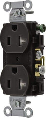 Hubbell Wiring Device-Kellems - 125 VAC, 20 Amp, 5-20R NEMA Configuration, Black, Specification Grade, Self Grounding Duplex Receptacle - 1 Phase, 2 Poles, 3 Wire, Flush Mount, Tamper Resistant - Americas Industrial Supply