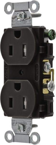 Hubbell Wiring Device-Kellems - 125 VAC, 15 Amp, 5-15R NEMA Configuration, Black, Specification Grade, Self Grounding Duplex Receptacle - 1 Phase, 2 Poles, 3 Wire, Flush Mount, Tamper Resistant - Americas Industrial Supply