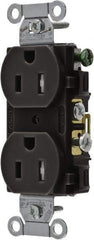 Hubbell Wiring Device-Kellems - 125 VAC, 15 Amp, 5-15R NEMA Configuration, Black, Specification Grade, Self Grounding Duplex Receptacle - 1 Phase, 2 Poles, 3 Wire, Flush Mount, Tamper Resistant - Americas Industrial Supply