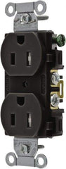 Hubbell Wiring Device-Kellems - 125 VAC, 15 Amp, 5-15R NEMA Configuration, Black, Specification Grade, Self Grounding Duplex Receptacle - 1 Phase, 2 Poles, 3 Wire, Flush Mount - Americas Industrial Supply