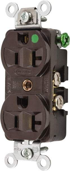 Hubbell Wiring Device-Kellems - 125 VAC, 20 Amp, 5-20R NEMA Configuration, Brown, Hospital Grade, Self Grounding Duplex Receptacle - 1 Phase, 2 Poles, 3 Wire, Flush Mount, Chemical, Corrosion and Impact Resistant - Americas Industrial Supply