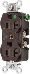 Hubbell Wiring Device-Kellems - 125 VAC, 20 Amp, 5-20R NEMA Configuration, Brown, Hospital Grade, Self Grounding Duplex Receptacle - 1 Phase, 2 Poles, 3 Wire, Flush Mount, Chemical, Corrosion and Impact Resistant - Americas Industrial Supply