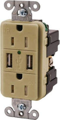 Hubbell Wiring Device-Kellems - 2 USB Port, 2 Receptacle, 125 VAC, 5 VDC USB Receptacle - 5-15R NEMA Configuration, 15 Amp, Ivory, 3.8 Amp Charging Power, Screw Mount - Americas Industrial Supply