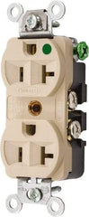 Hubbell Wiring Device-Kellems - 125 VAC, 20 Amp, 5-20R NEMA Configuration, Ivory, Hospital Grade, Self Grounding Duplex Receptacle - 1 Phase, 2 Poles, 3 Wire, Flush Mount, Chemical, Corrosion and Impact Resistant - Americas Industrial Supply