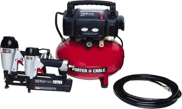 Porter-Cable - 0.80 HP, 2.6 SCFM at 90 psi Pancake Finish/Nailer Combo - 6 Gallon Tank, 10 Amp, 150 Max psi, 120V - Americas Industrial Supply