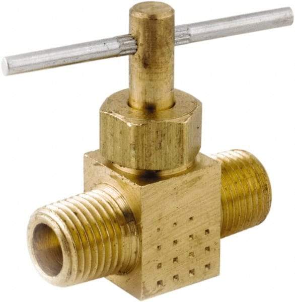 ANDERSON METALS - 1/4" Pipe, Inline Metal Seat Needle Valve - Brass Seal, MPT Ends, Lead Free Brass Valve, 150 Max psi - Americas Industrial Supply