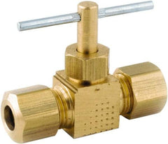 ANDERSON METALS - 3/8 x 3/8" Pipe, Inline Metal Seat Needle Valve - Brass Seal, Compression x Compression Ends, Lead Free Brass Valve, 150 Max psi - Americas Industrial Supply