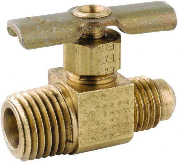 ANDERSON METALS - 1/4 x 1/4" Pipe, Inline Metal Seat Needle Valve - Brass Seal, FL x MIP Ends, Lead Free Brass Valve, 150 Max psi - Americas Industrial Supply