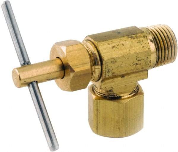 ANDERSON METALS - 3/8 x 1/8" Pipe, Angled Metal Seat Needle Valve - Brass Seal, Compression x MIP Ends, Lead Free Brass Valve, 150 Max psi - Americas Industrial Supply