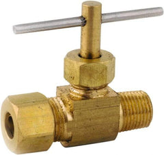 ANDERSON METALS - 1/4 x 1/8" Pipe, Inline Metal Seat Needle Valve - Brass Seal, Compression x MIP Ends, Lead Free Brass Valve, 150 Max psi - Americas Industrial Supply