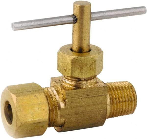 ANDERSON METALS - 3/8 x 1/4" Pipe, Inline Metal Seat Needle Valve - Brass Seal, Compression x MIP Ends, Lead Free Brass Valve, 150 Max psi - Americas Industrial Supply