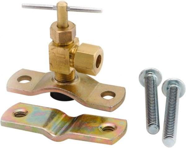 ANDERSON METALS - 1/4" Pipe, Angled Metal Seat Needle Valve - Brass Seal, Compression x Saddle Valve Ends, Lead Free Brass Valve, 150 Max psi - Americas Industrial Supply