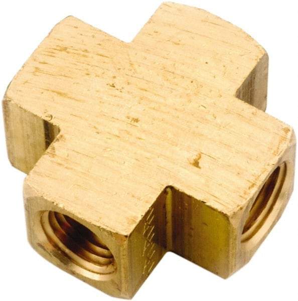 ANDERSON METALS - 3/8-18 Female Thread, Lead Free Brass Industrial Pipe Female Cross - FNPT, 1,000 psi - Americas Industrial Supply