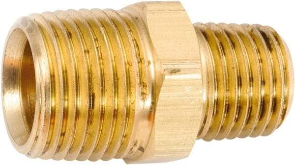 ANDERSON METALS - 3/8-18 x 1/8-27 Male Thread, Lead Free Brass Industrial Pipe Hex Nipple - MNPT, 1,000 psi - Americas Industrial Supply