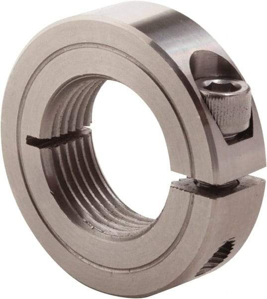 Climax Metal Products - 1-3/8 - 6 Thread, Stainless Steel, One Piece Threaded Shaft Collar - 2-1/4" Outside Diam, 9/16" Wide - Americas Industrial Supply