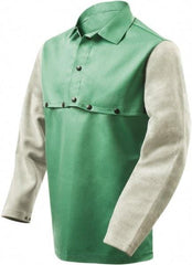 Steiner - Size 4XL, 19" Long, Flame Resistant, Cape Sleeves & Bib - Cotton & Leather, 9 oz, Green & Gray - Americas Industrial Supply