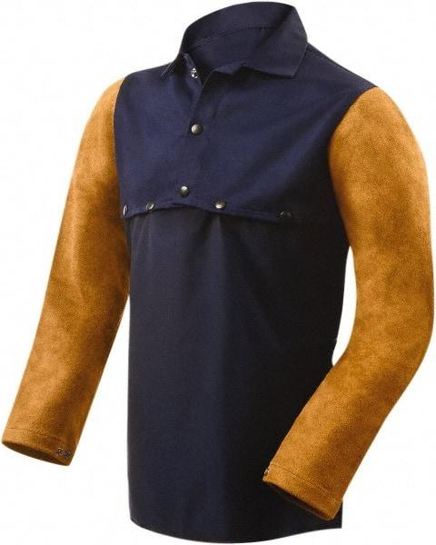 Steiner - Size XL, 19" Long, Flame Resistant, Cape Sleeves & Bib - Cotton & Leather, 9 oz, Blue - Americas Industrial Supply