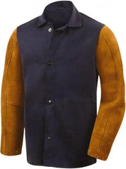 Steiner - Size 4XL Flame Resistant/Retardant Jacket - Navy, Gold, Cotton & Leather, Snaps Closure - Americas Industrial Supply