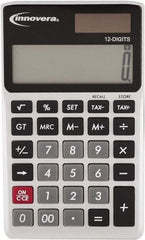 innovera - 12-Digit LCD 4 Function Handheld Calculator - 14mm Display Size, Silver & Black, Solar & Battery Powered - Americas Industrial Supply