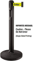 Lavi Industries - 38-1/4" High, 3-1/4" Pole Diam, Stanchion - 16" Base Diam, Dome Recycled Rubber Base, Black Plastic Post, 12' x 2" Tape, Single Line Tape, For Outdoor Use - Americas Industrial Supply
