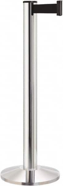 Lavi Industries - 40" High, 2-3/4" Pole Diam, Stanchion - 14" Base Diam, Dome Cast Iron Base, Polished Chrome (Color) Aluminum Post, 13' x 2" Tape, Single Line Tape - Americas Industrial Supply
