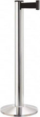 Lavi Industries - 40" High, 2-3/4" Pole Diam, Stanchion - 14" Base Diam, Dome Cast Iron Base, Polished Chrome (Color) Aluminum Post, 13' x 2" Tape, Single Line Tape - Americas Industrial Supply