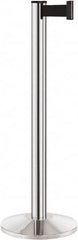 Lavi Industries - 40" High, 2-3/4" Pole Diam, Stanchion - 14" Base Diam, Dome Cast Iron Base, Polished Chrome (Color) Aluminum Post, 7' x 2" Tape, Single Line Tape - Americas Industrial Supply
