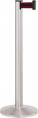 Lavi Industries - 40" High, 2-3/4" Pole Diam, Stanchion - 14" Base Diam, Dome Cast Iron Base, Satin Chrome (Color) Aluminum Post, 7' x 2" Tape, Single Line Tape - Americas Industrial Supply