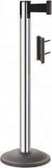 Lavi Industries - 38-1/2" High, 2-3/4" Pole Diam, Stanchion - 12-1/2" Base Diam, Round Steel Base, Polished Chrome (Color) Steel Post, 7' x 2" Tape, Single Line Tape - Americas Industrial Supply