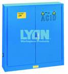 Wall-Mount Bench Acid Cabinet - #5566 - 43 x 12 x 44" - 20 Gallon - w/5 shelves, six poly trays, 2-door manual close - Blue Only - Americas Industrial Supply