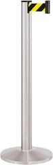 Lavi Industries - 40" High, 2-3/4" Pole Diam, Stanchion - 14" Base Diam, Dome Cast Iron Base, Satin Chrome (Color) Aluminum Post, 7' x 2" Tape, Single Line Tape - Americas Industrial Supply