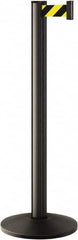 Lavi Industries - 40" High, 2-3/4" Pole Diam, Stanchion - 14" Base Diam, Dome Cast Iron Base, Black Aluminum Post, 7' x 2" Tape, Single Line Tape - Americas Industrial Supply