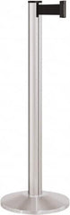 Lavi Industries - 40" High, 2-3/4" Pole Diam, Stanchion - 14" Base Diam, Dome Cast Iron Base, Satin Chrome (Color) Aluminum Post, 7' x 2" Tape, Single Line Tape - Americas Industrial Supply