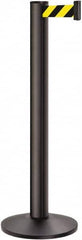 Lavi Industries - 40" High, 2-3/4" Pole Diam, Stanchion - 14" Base Diam, Dome Cast Iron Base, Black Aluminum Post, 13' x 2" Tape, Single Line Tape - Americas Industrial Supply